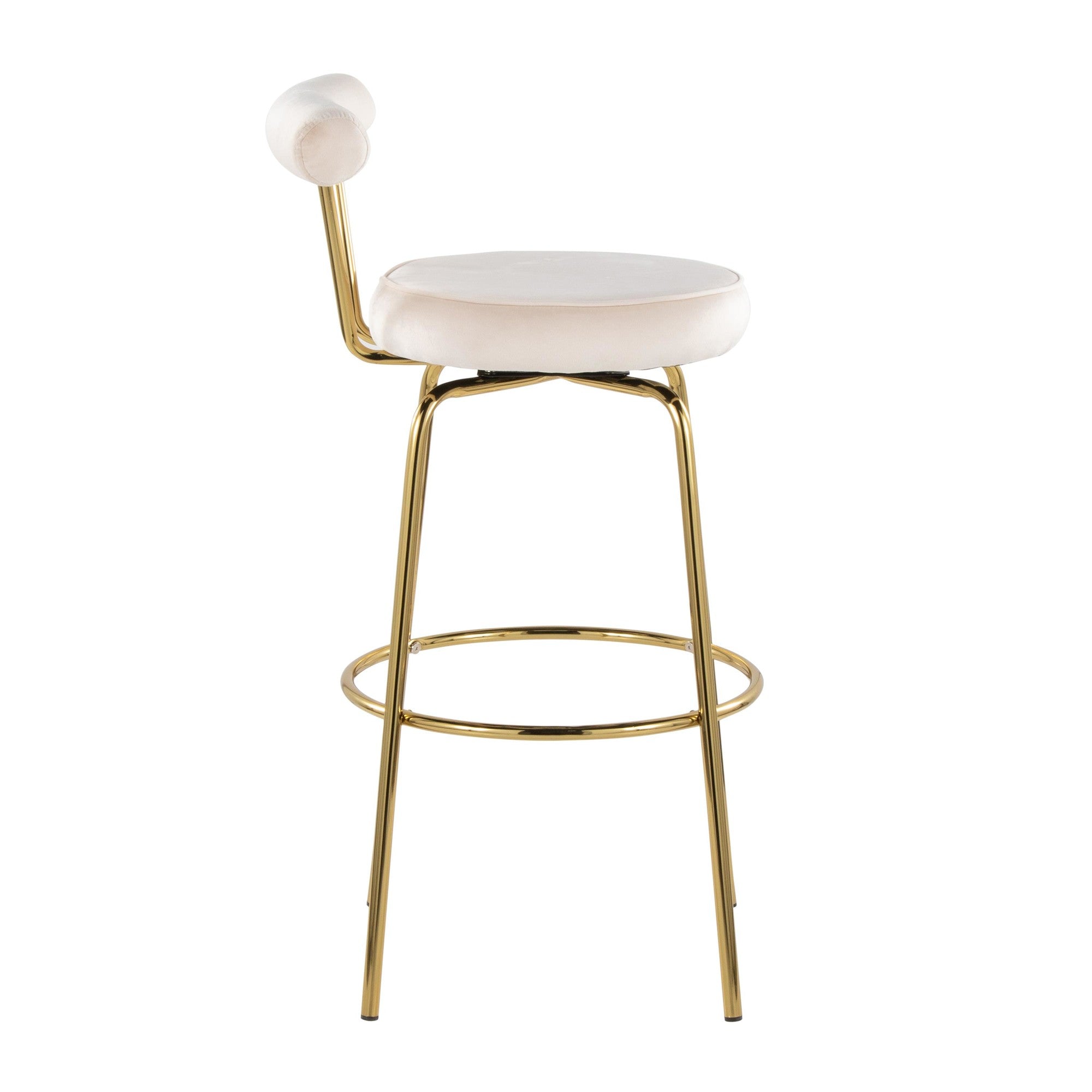 Rhonda 30" Fixed-Height Barstool - Set of 2 - Gold Metal, Cream Velvet