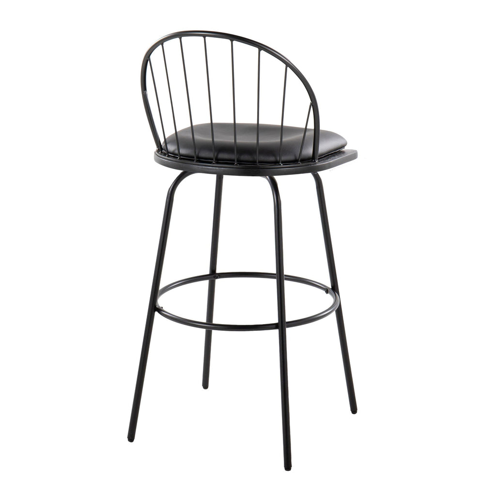Riley Claire 30" Fixed-Height Barstool - Set of 2 - Black Metal, Black Wood, Black PU