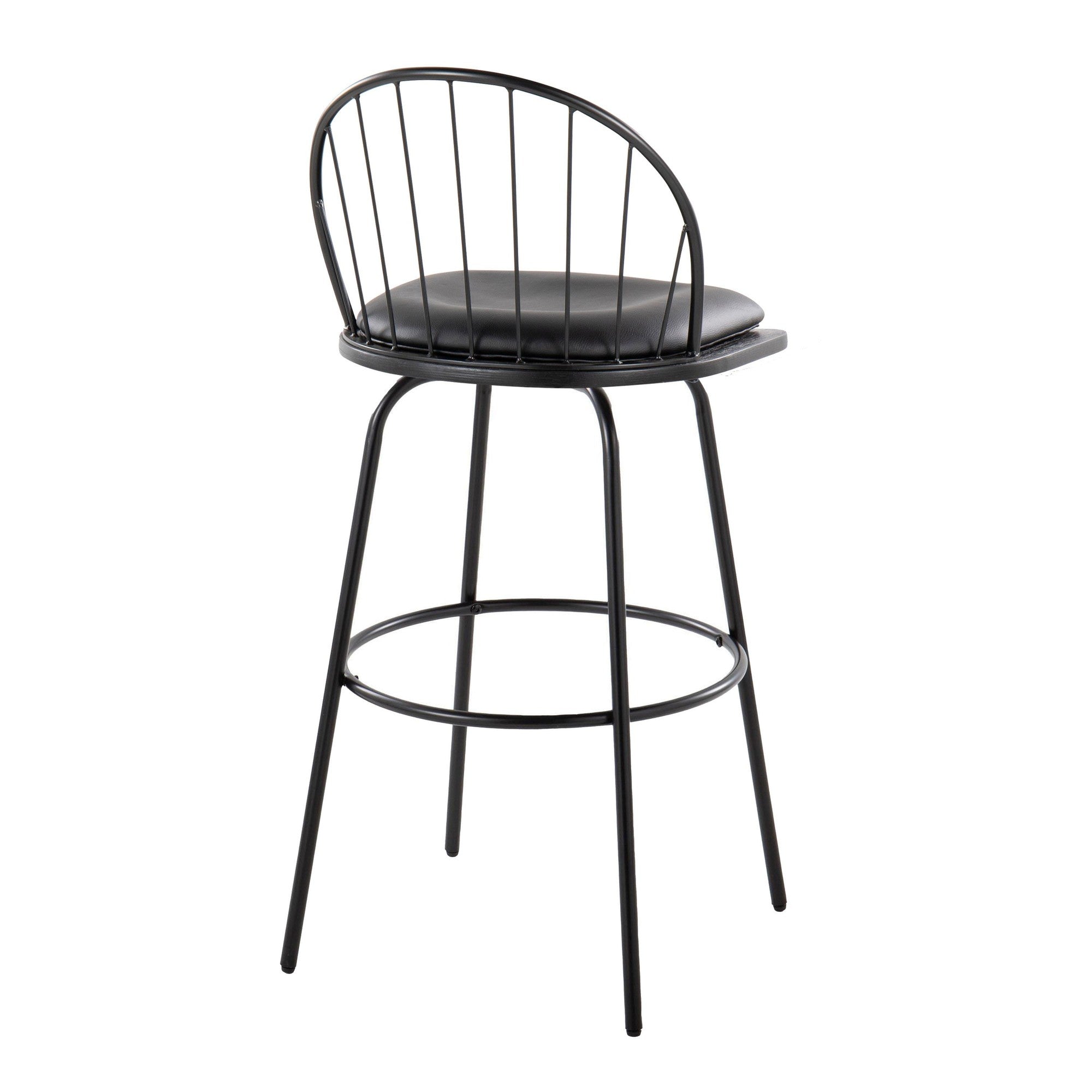 Riley Claire 30" Fixed-Height Barstool - Set of 2 - Black Metal, Black Wood, Black PU