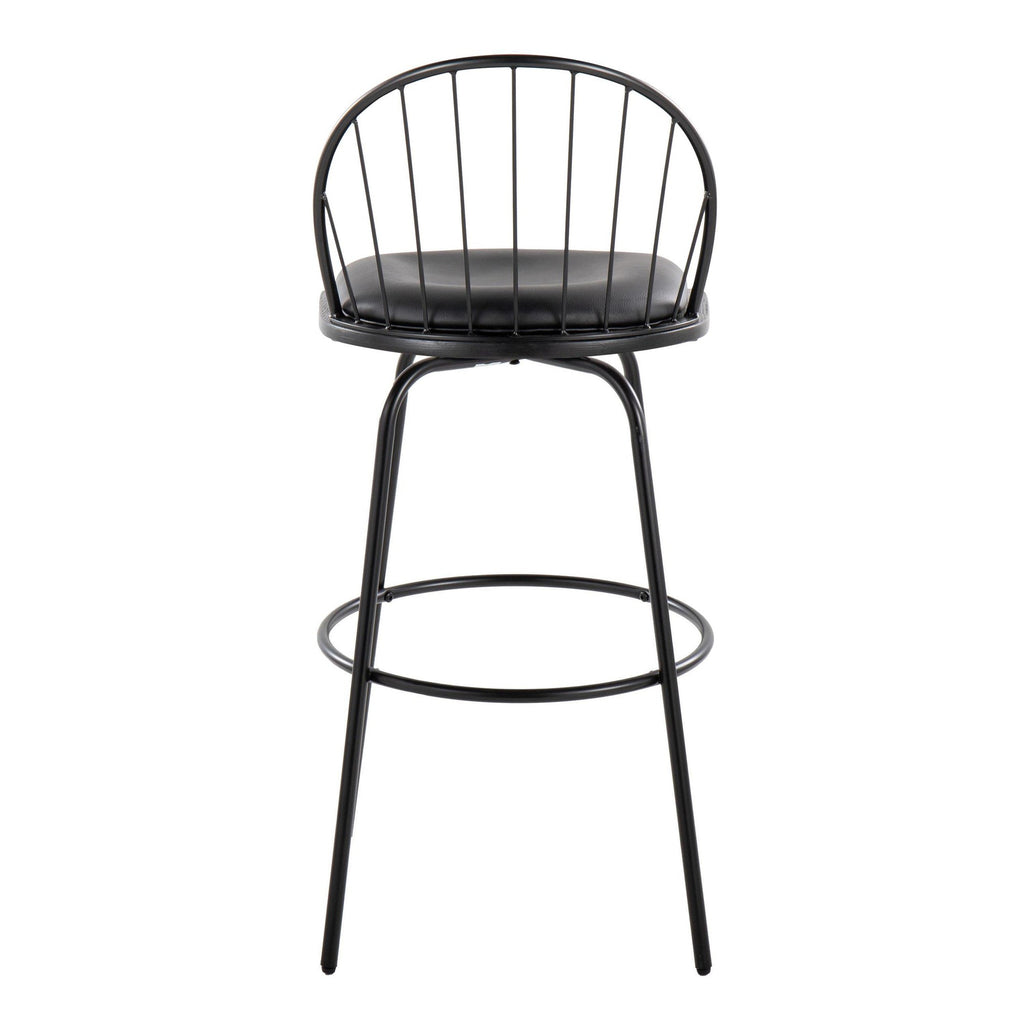Riley Claire 30" Fixed-Height Barstool - Set of 2 - Black Metal, Black Wood, Black PU