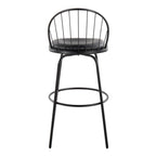 Riley Claire 30" Fixed-Height Barstool - Set of 2 - Black Metal, Black Wood, Black PU