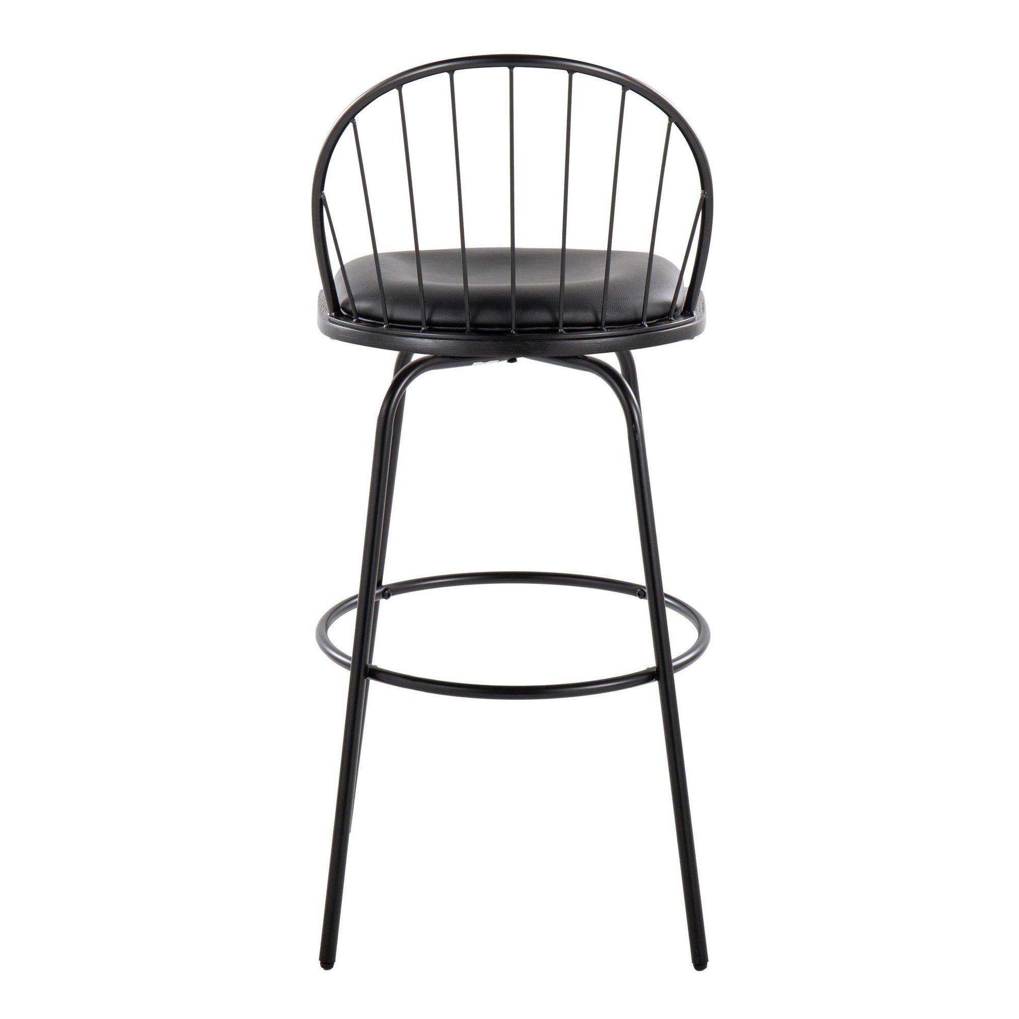 Riley Claire 30" Fixed-Height Barstool - Set of 2 - Black Metal, Black Wood, Black PU