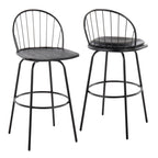 Riley Claire 30" Fixed-Height Barstool - Set of 2 - Black Metal, Black Wood, Black PU