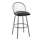 Riley Claire 30" Fixed-Height Barstool - Set of 2 - Black Metal, Black Wood, Black PU