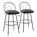 Riley Claire 30" Fixed-Height Barstool - Set of 2 - Black Metal, Black Wood, Black PU