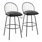Riley Claire 30" Fixed-Height Barstool - Set of 2 - Black Metal, Black Wood, Black PU