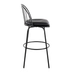 Riley Claire 30" Fixed-Height Barstool - Set of 2 - Black Metal, Black Wood, Black PU