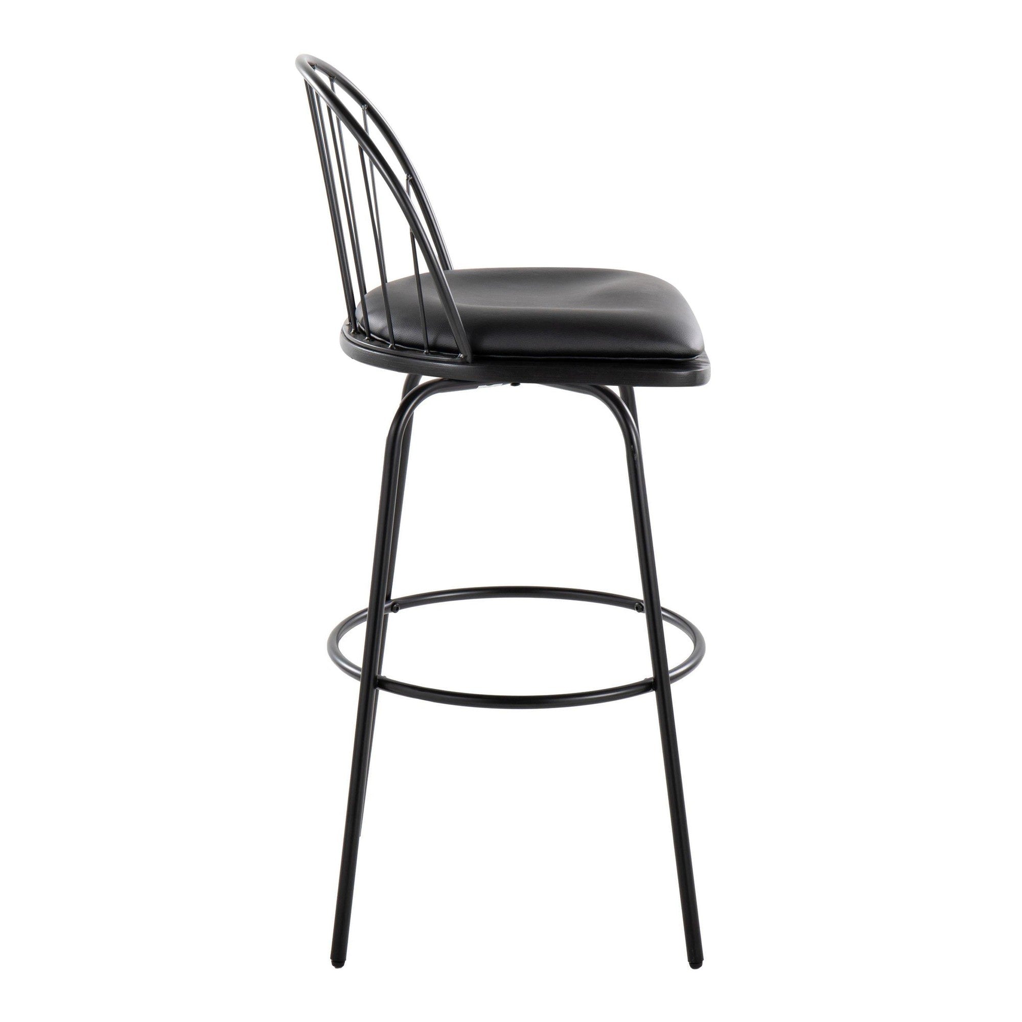 Riley Claire 30" Fixed-Height Barstool - Set of 2 - Black Metal, Black Wood, Black PU