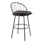 Riley Claire 30" Fixed-Height Barstool - Set of 2 - Black Metal, Bronze Metal, Dark Walnut Wood, Brown PU