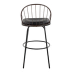 Riley Claire 30" Fixed-Height Barstool - Set of 2 - Black Metal, Bronze Metal, Dark Walnut Wood, Brown PU