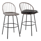 Riley Claire 30" Fixed-Height Barstool - Set of 2 - Black Metal, Bronze Metal, Dark Walnut Wood, Brown PU