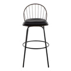 Riley Claire 30" Fixed-Height Barstool - Set of 2 - Black Metal, Bronze Metal, Dark Walnut Wood, Brown PU