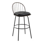 Riley Claire 30" Fixed-Height Barstool - Set of 2 - Black Metal, Bronze Metal, Dark Walnut Wood, Brown PU