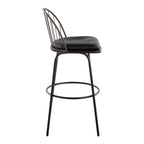 Riley Claire 30" Fixed-Height Barstool - Set of 2 - Black Metal, Bronze Metal, Dark Walnut Wood, Brown PU