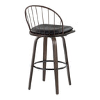 Riley 30" Fixed-Height Barstool - Set of 2 - Walnut Glazed Wood, Black Metal, Bronze Metal, Dark Walnut Wood, Brown PU
