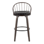 Riley 30" Fixed-Height Barstool - Set of 2 - Walnut Glazed Wood, Black Metal, Bronze Metal, Dark Walnut Wood, Brown PU