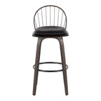 Riley 30" Fixed-Height Barstool - Set of 2 - Walnut Glazed Wood, Black Metal, Bronze Metal, Dark Walnut Wood, Brown PU