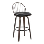 Riley 30" Fixed-Height Barstool - Set of 2 - Walnut Glazed Wood, Black Metal, Bronze Metal, Dark Walnut Wood, Brown PU