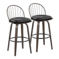 Riley 30" Fixed-Height Barstool - Set of 2 - Walnut Glazed Wood, Black Metal, Bronze Metal, Dark Walnut Wood, Brown PU