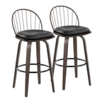 Riley 30" Fixed-Height Barstool - Set of 2 - Walnut Glazed Wood, Black Metal, Bronze Metal, Dark Walnut Wood, Brown PU