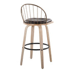 Riley 30" Fixed-Height Barstool - Set of 2 - Whitewashed Wood, Black Metal, Antique Copper Metal, Brown PU