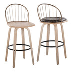 Riley 30" Fixed-Height Barstool - Set of 2 - Whitewashed Wood, Black Metal, Antique Copper Metal, Brown PU