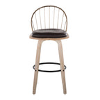 Riley 30" Fixed-Height Barstool - Set of 2 - Whitewashed Wood, Black Metal, Antique Copper Metal, Brown PU