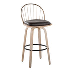 Riley 30" Fixed-Height Barstool - Set of 2 - Whitewashed Wood, Black Metal, Antique Copper Metal, Brown PU