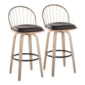 Riley 30" Fixed-Height Barstool - Set of 2 - Whitewashed Wood, Black Metal, Antique Copper Metal, Brown PU