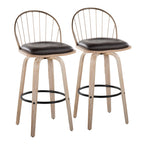 Riley 30" Fixed-Height Barstool - Set of 2 - Whitewashed Wood, Black Metal, Antique Copper Metal, Brown PU