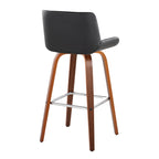 Santi 30" Fixed-Height Barstool - Set of 2 - Walnut Wood, Chrome Metal, Black PU