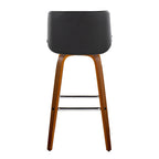 Santi 30" Fixed-Height Barstool - Set of 2 - Walnut Wood, Chrome Metal, Black PU