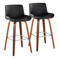 Santi 30" Fixed-Height Barstool - Set of 2 - Walnut Wood, Chrome Metal, Black PU