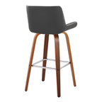 Santi 30" Fixed-Height Barstool - Set of 2 - Walnut Wood, Chrome Metal, Grey PU
