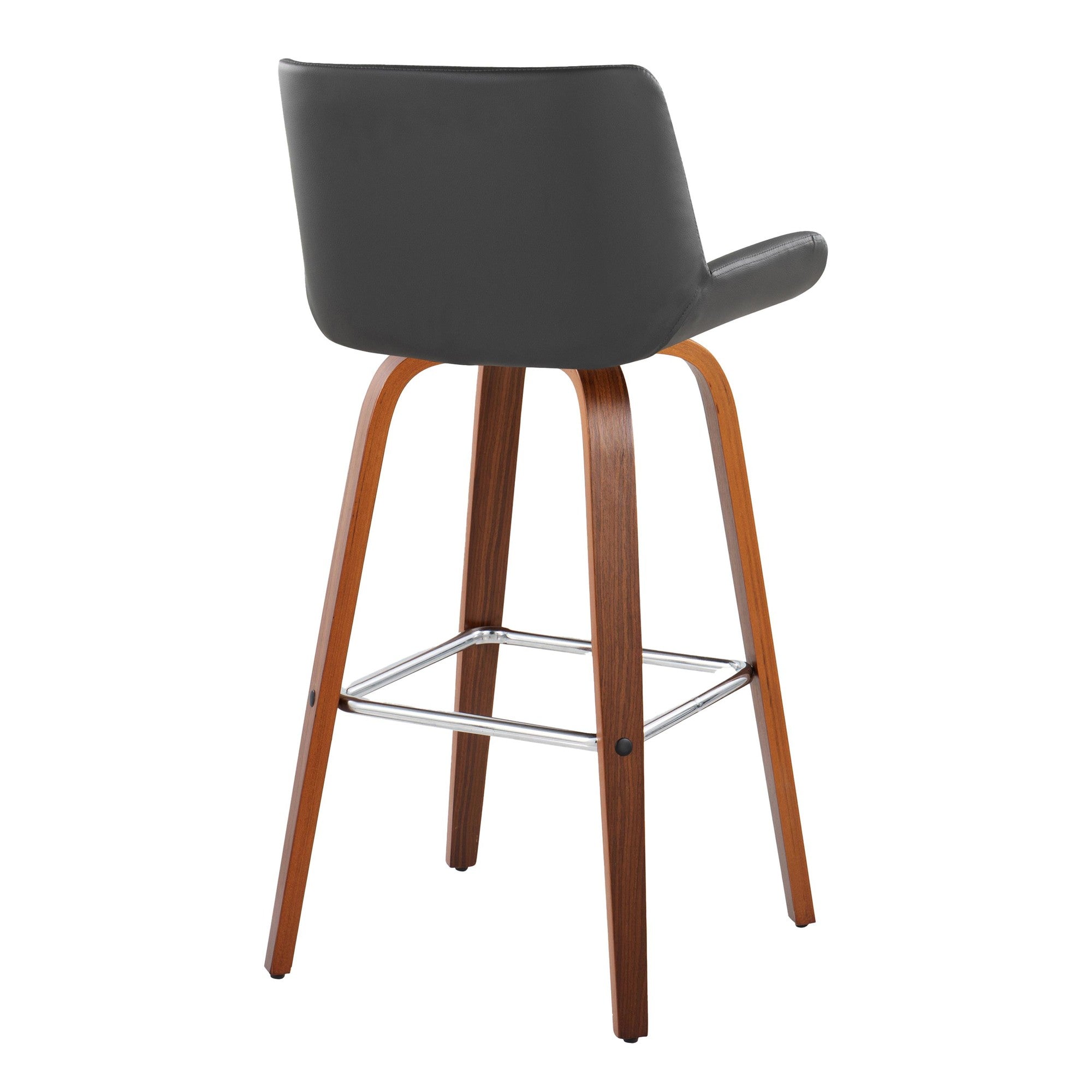 Santi 30" Fixed-Height Barstool - Set of 2 - Walnut Wood, Chrome Metal, Grey PU