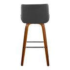 Santi 30" Fixed-Height Barstool - Set of 2 - Walnut Wood, Chrome Metal, Grey PU