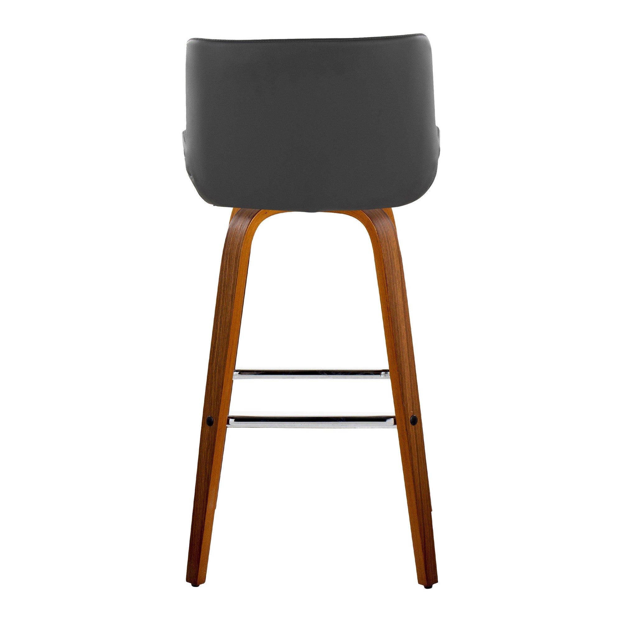 Santi 30" Fixed-Height Barstool - Set of 2 - Walnut Wood, Chrome Metal, Grey PU