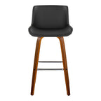Santi 30" Fixed-Height Barstool - Set of 2 - Walnut Wood, Chrome Metal, Grey PU