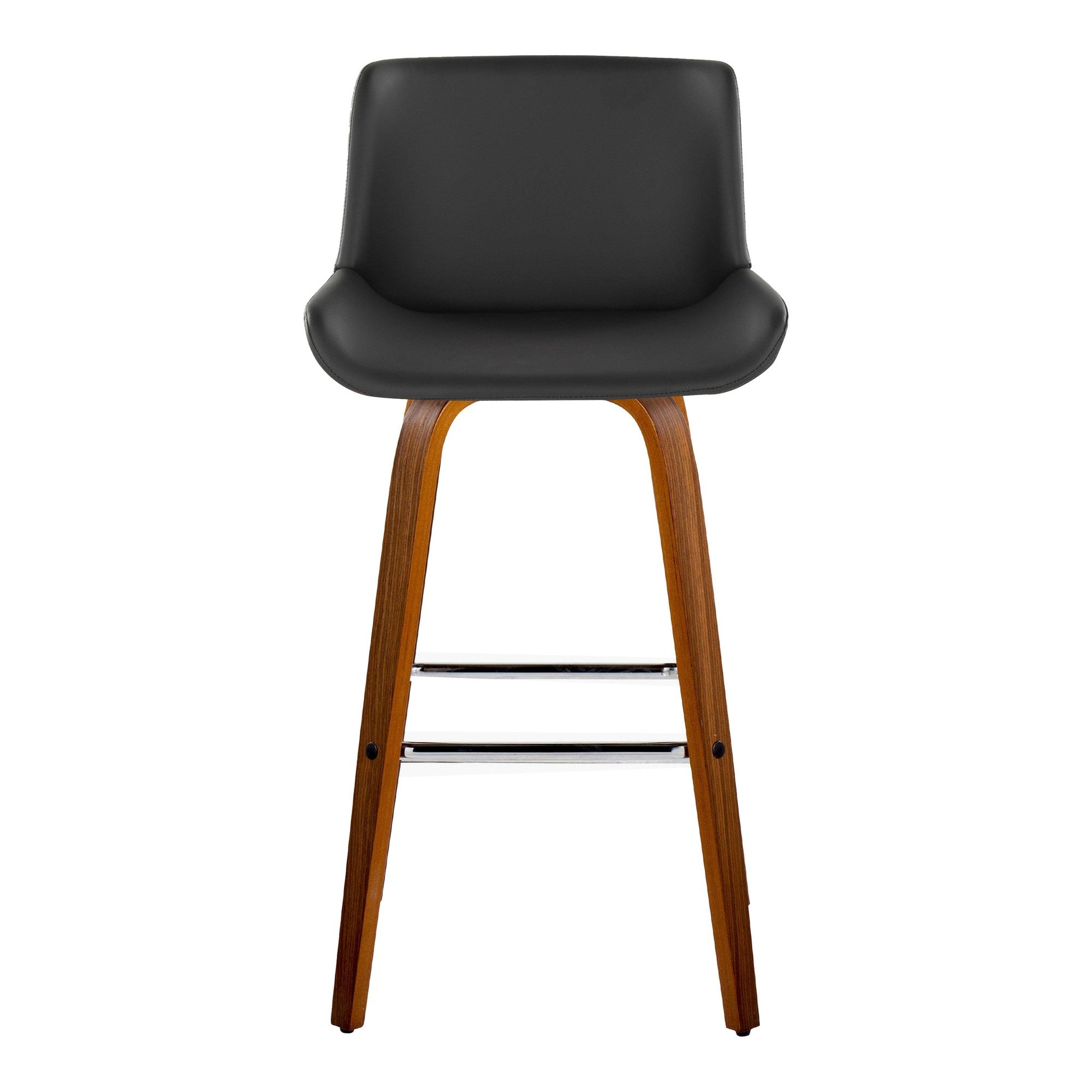 Santi 30" Fixed-Height Barstool - Set of 2 - Walnut Wood, Chrome Metal, Grey PU