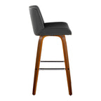 Santi 30" Fixed-Height Barstool - Set of 2 - Walnut Wood, Chrome Metal, Grey PU