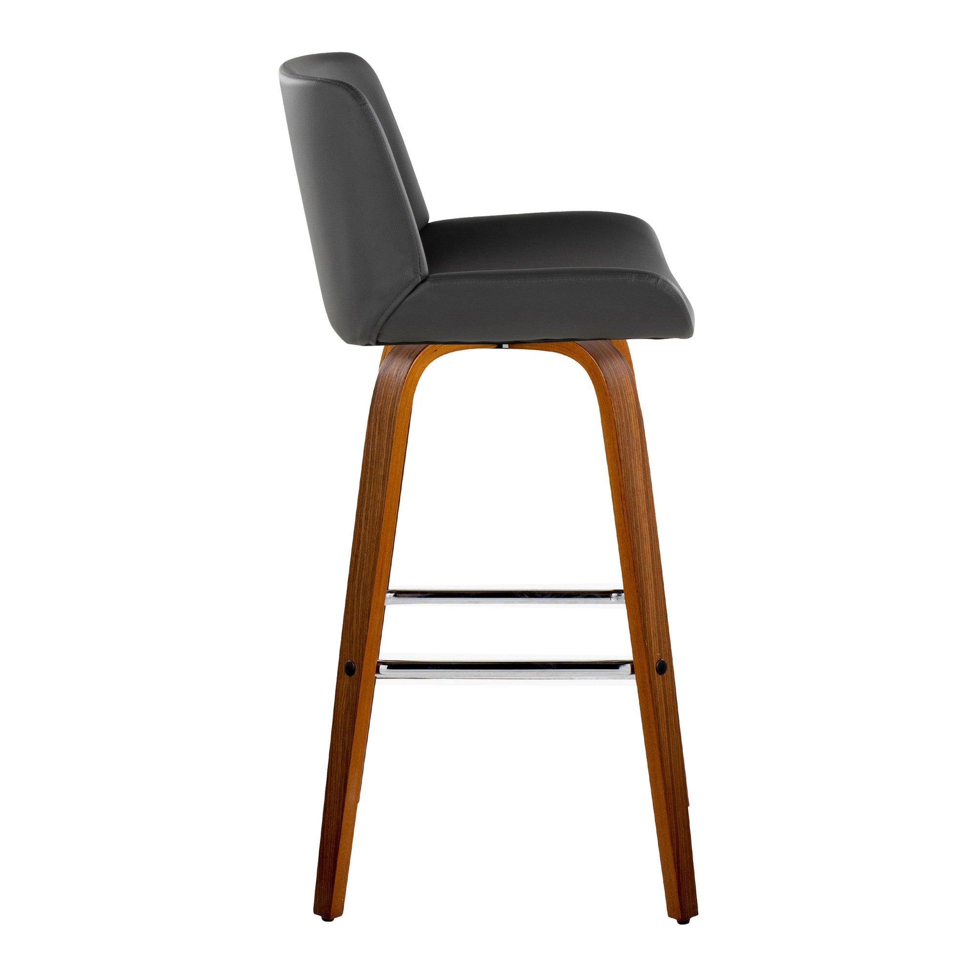 Santi 30" Fixed-Height Barstool - Set of 2 - Walnut Wood, Chrome Metal, Grey PU