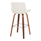 Santi 30" Fixed-Height Barstool - Set of 2 - Walnut Wood, Chrome Metal, White PU