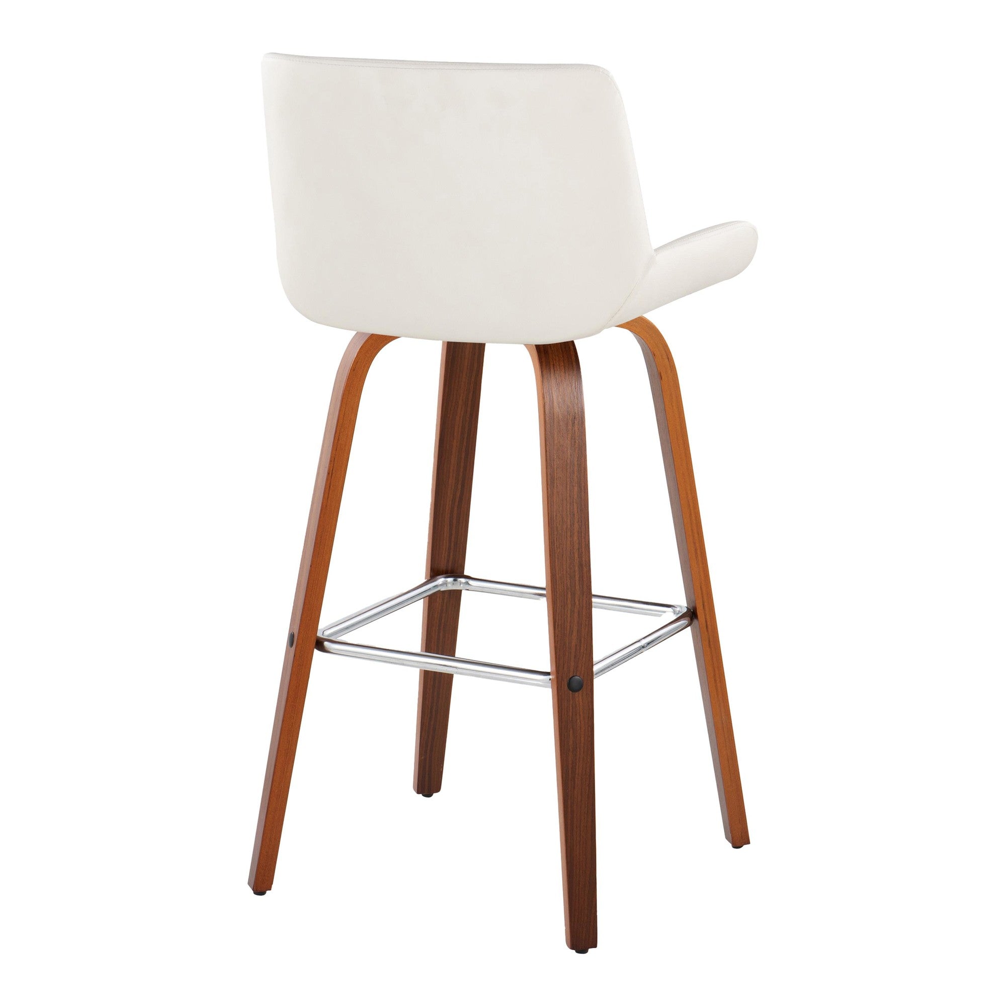 Santi 30" Fixed-Height Barstool - Set of 2 - Walnut Wood, Chrome Metal, White PU
