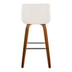 Santi 30" Fixed-Height Barstool - Set of 2 - Walnut Wood, Chrome Metal, White PU
