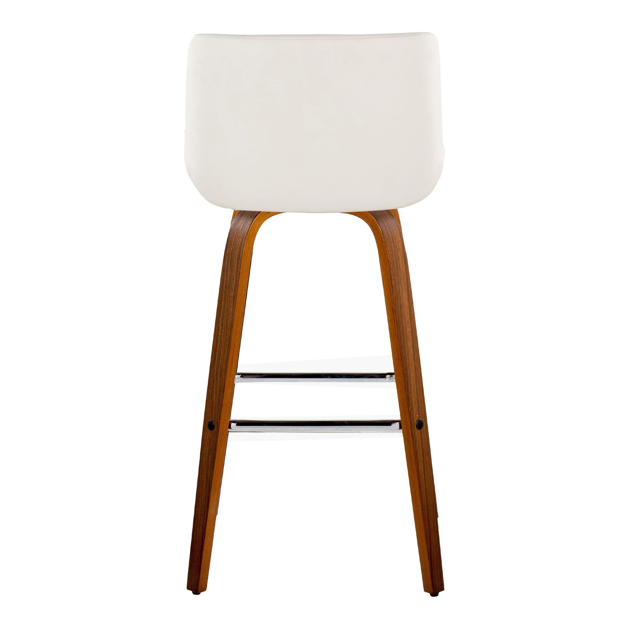 Santi 30" Fixed-Height Barstool - Set of 2 - Walnut Wood, Chrome Metal, White PU