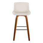 Santi 30" Fixed-Height Barstool - Set of 2 - Walnut Wood, Chrome Metal, White PU