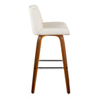 Santi 30" Fixed-Height Barstool - Set of 2 - Walnut Wood, Chrome Metal, White PU