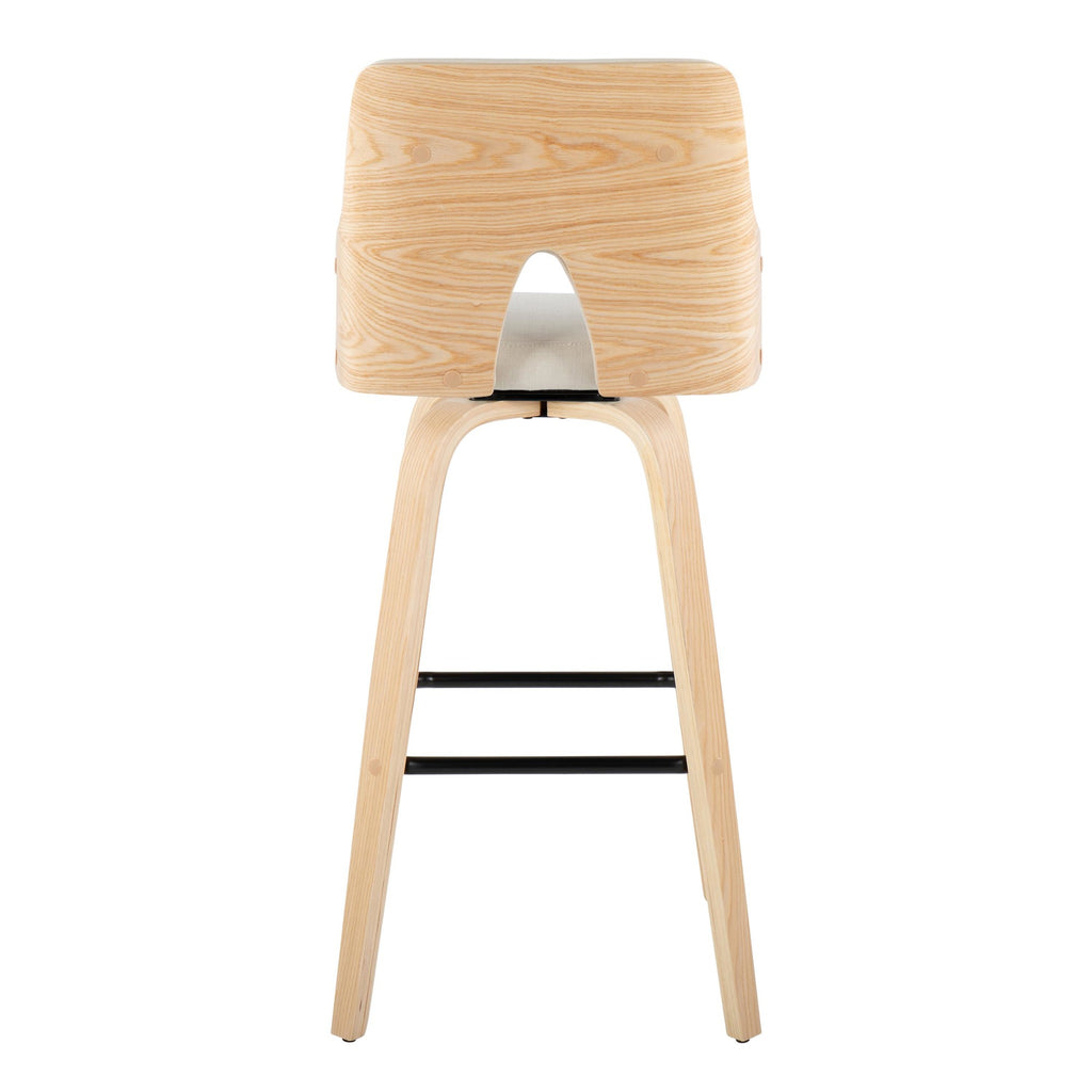 Stella 30" Fixed-Height Barstool - Set of 2 - Natural Wood, Cream Fabric, Black Metal