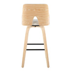 Stella 30" Fixed-Height Barstool - Set of 2 - Natural Wood, Cream Fabric, Black Metal