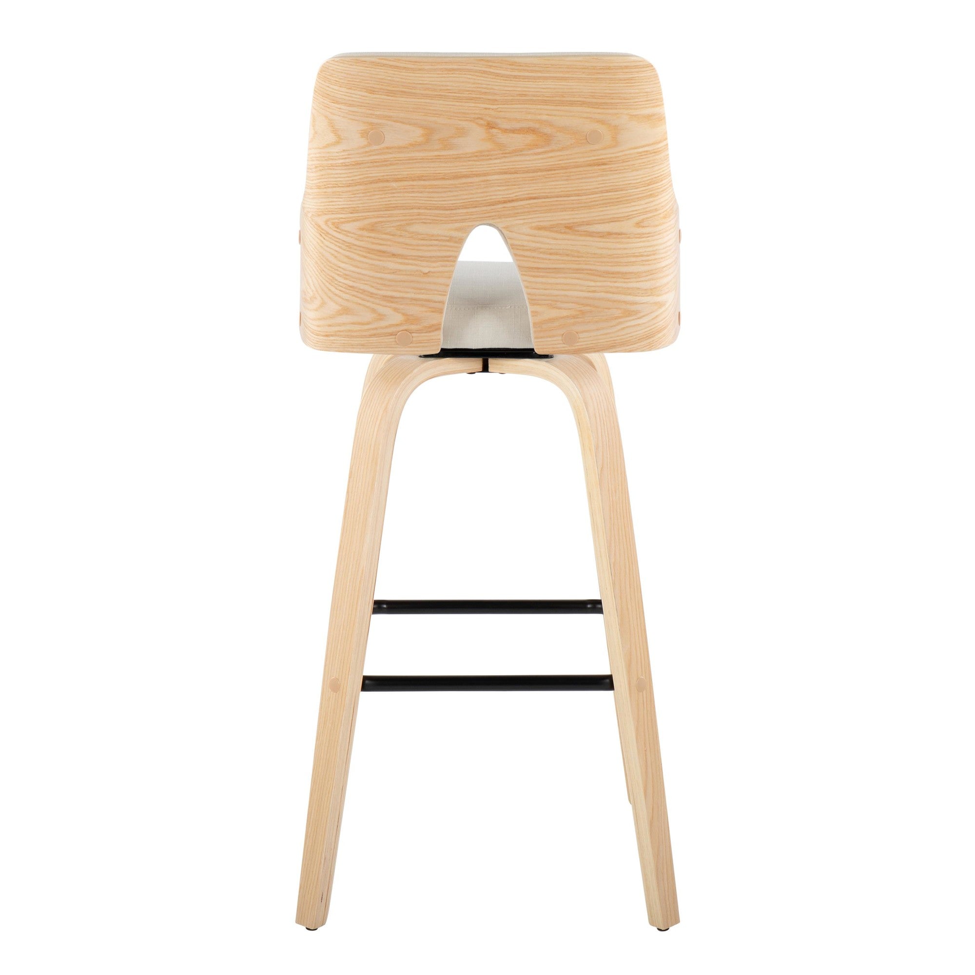 Stella 30" Fixed-Height Barstool - Set of 2 - Natural Wood, Cream Fabric, Black Metal